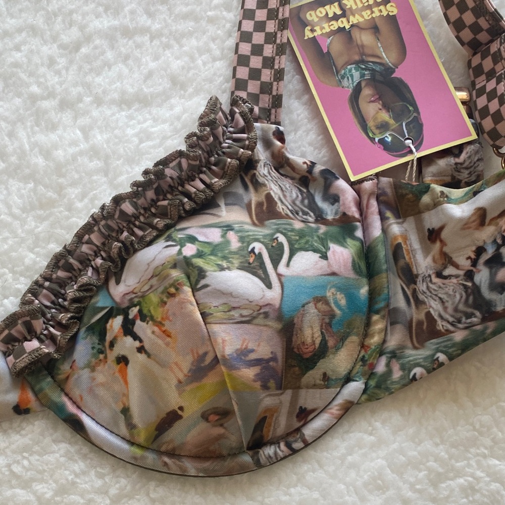 NWT Strawberry Milk Mob Artistic Nature Print Bra bikini top - Picture 2 of 10
